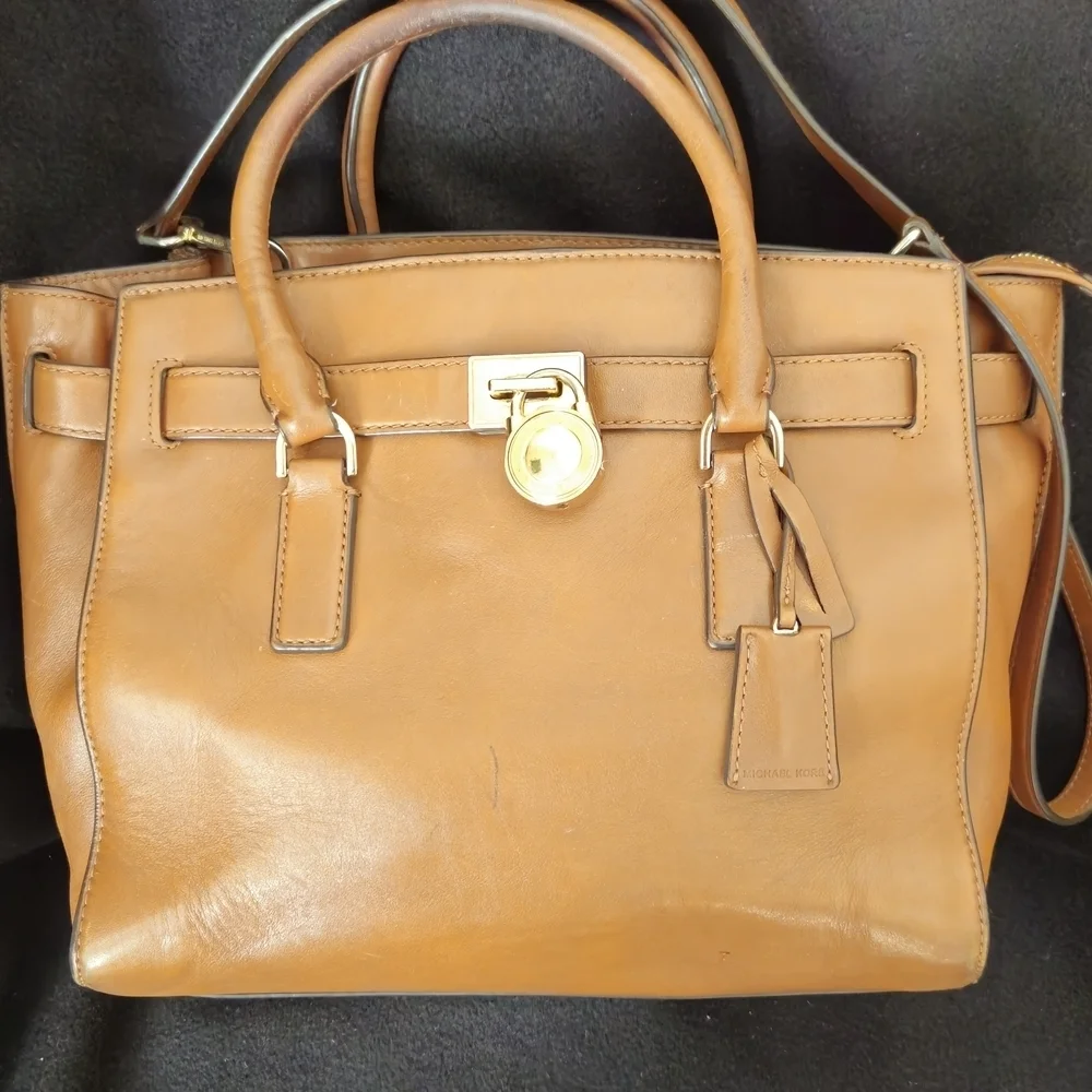 Michael Kors Hamilton Brown Leather Satchel with Gold Accents